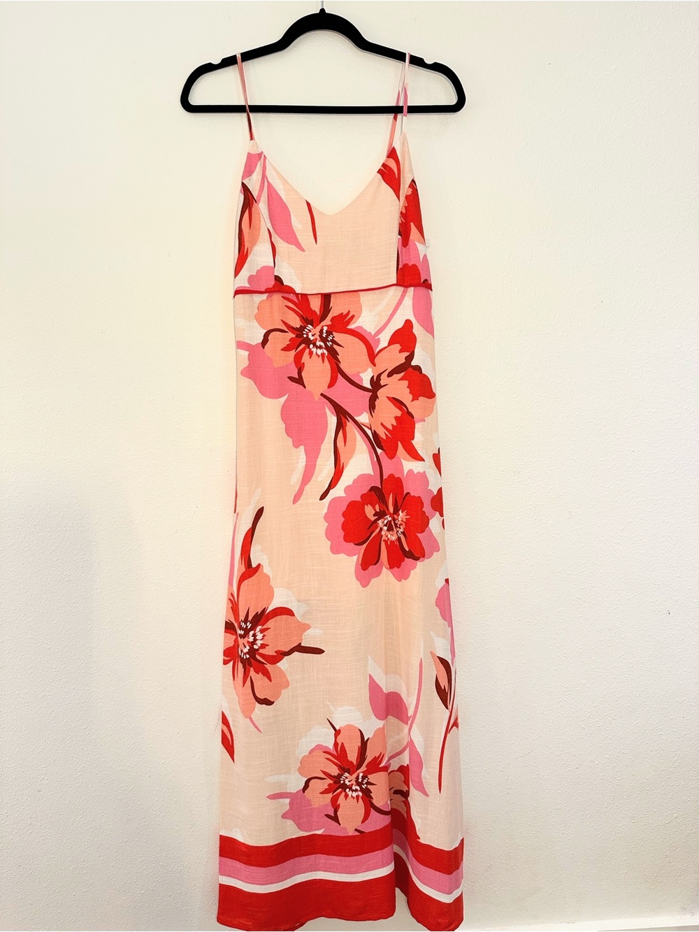 White Closet Elements Floral Linen Blend Maxi Dress Pink Sz M Summer Resortwear